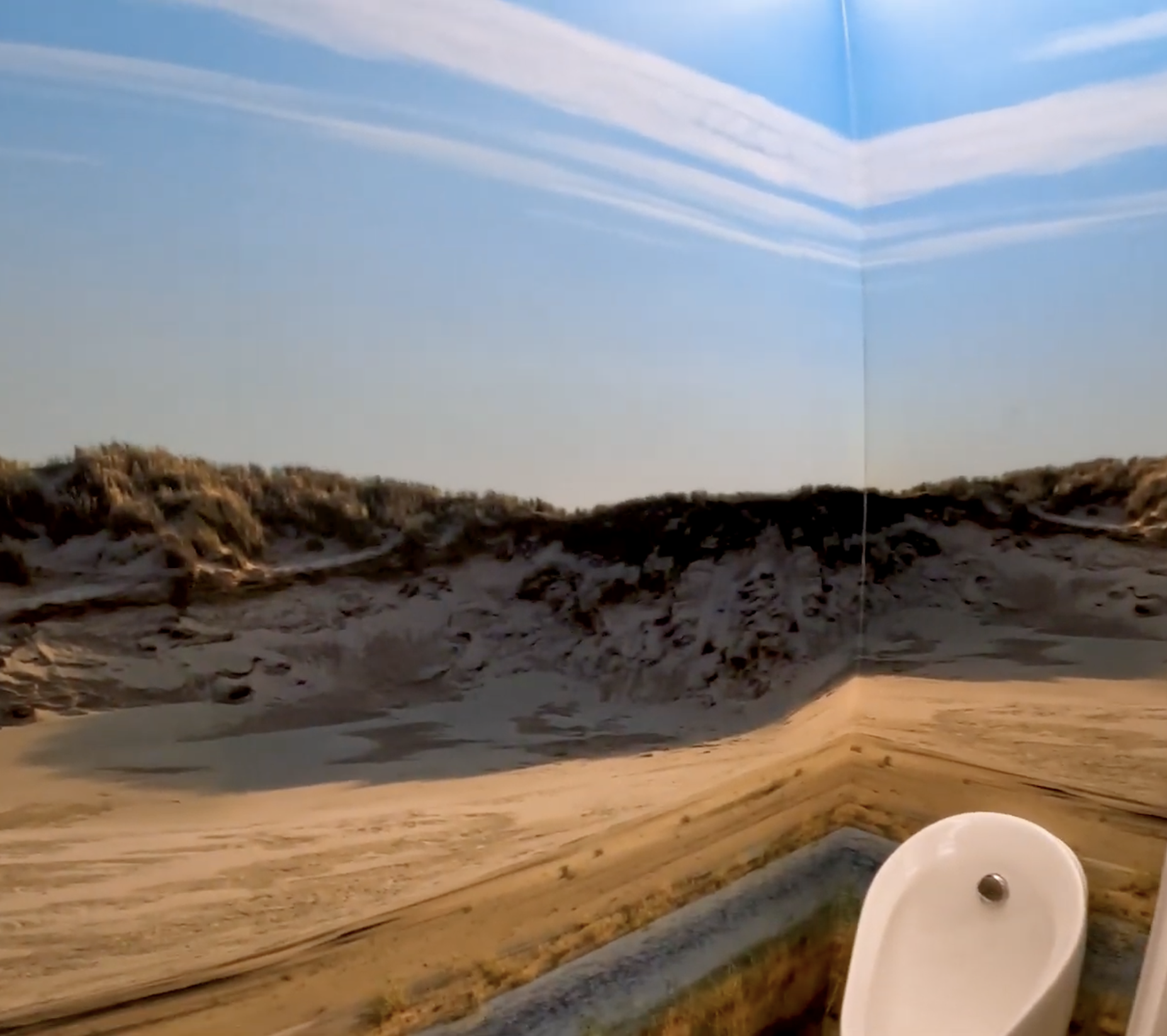 Wc met indoor nature kunstwerk waarin met een plaatje van een bos